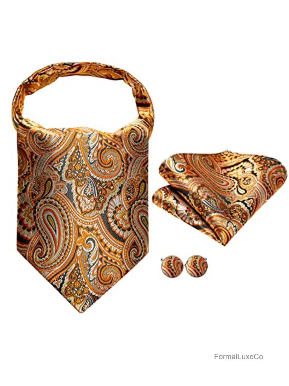 Silk Men's Ascot Tie Set Vest Cravat Pocket Square Cufflinks Wedding
